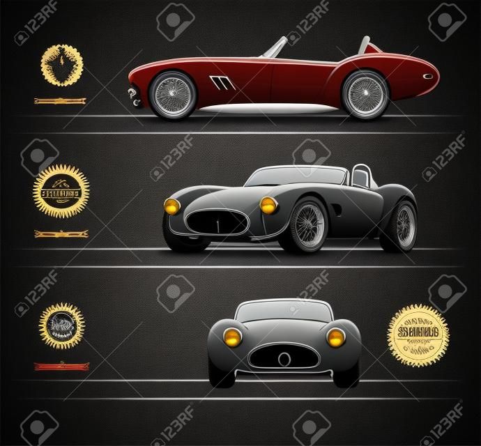 Set van vintage klassieke sportwagen silhouetten
