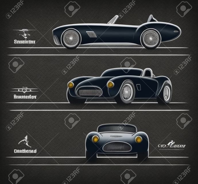 Set van vintage klassieke sportwagen silhouetten