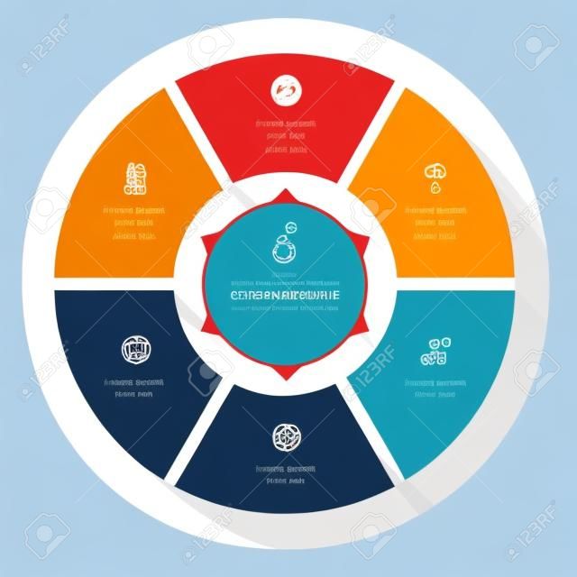 Vector infographic circle. Template for graph, cycling diagram, round chart, workflow layout, number options, web design. 6 steps, parts, options, stages business concept