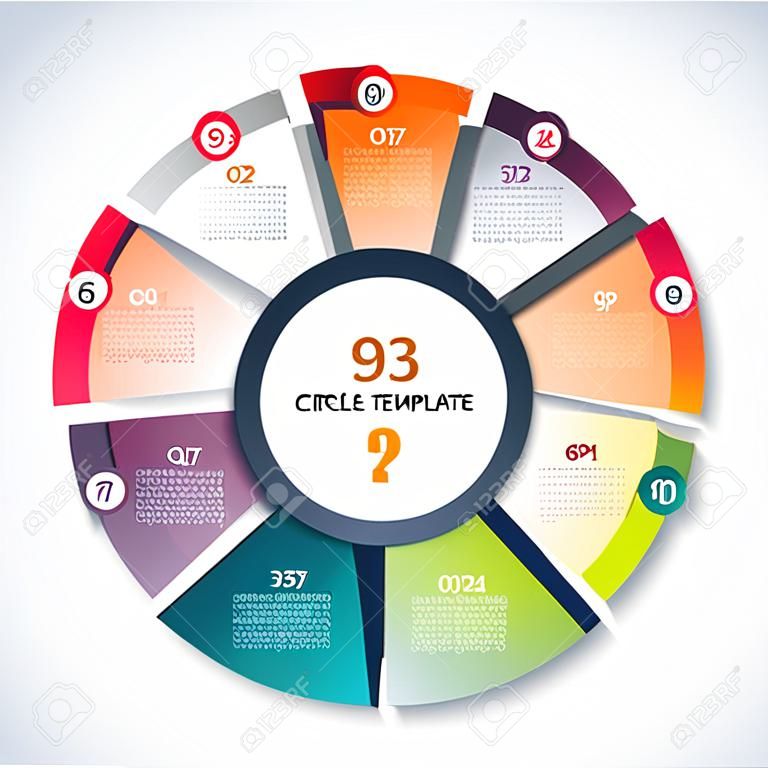 circle template for infographics. Business concept with 9 options, steps, parts, segments. Banner for cycling diagram, round chart, pie chart, business presentation, annual report, web design