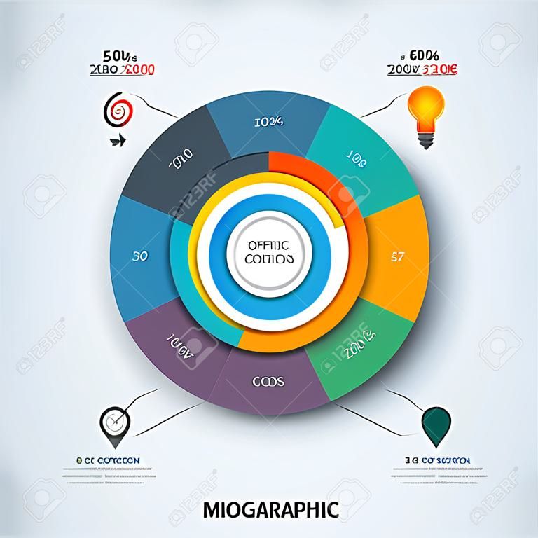 Infographic diagram template with concentric circles. with 5 options- 20, 40, 60, 80, 100 percent. Can be used for web design, presentation, graph, chart, report, data visualization