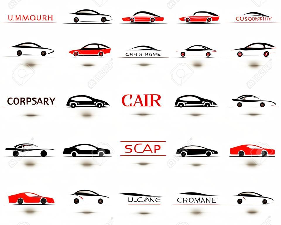 Set of modern car logo design templates. Abstract car silhouettes with space for text or company name isolated on white background. Vector illustration