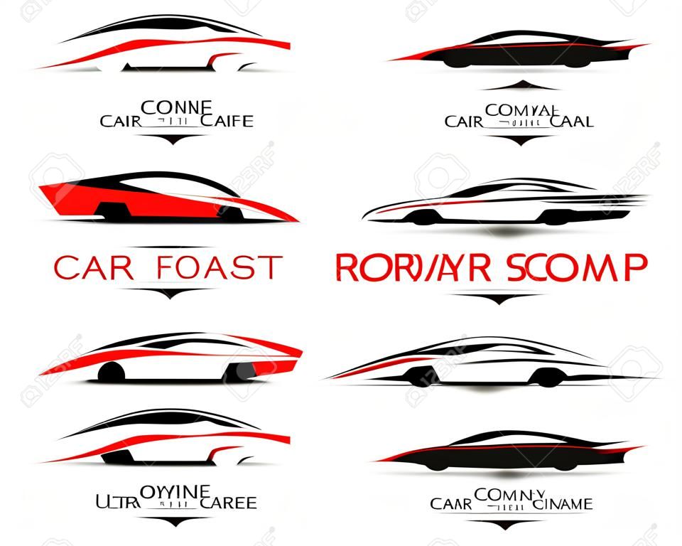 Ensemble de modèles modernes de conception de logo de voiture. silhouettes de voitures Résumé avec espace pour le texte ou le nom de l'entreprise isolé sur fond blanc. Vector illustration