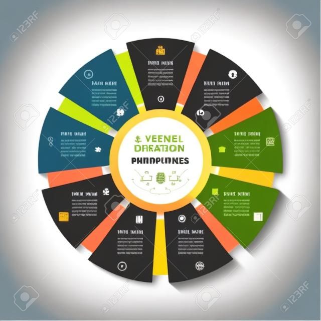Circle infographic template. Process wheel. Vector pie chart. Business concept with 9 options, parts, steps. Can be used for diagram, graph, chart, step by step infographics, web design