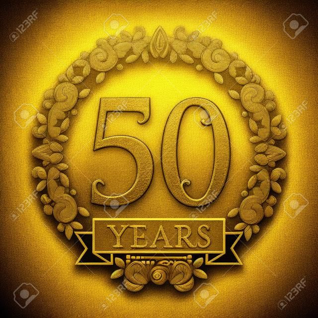 Emblema dourado do aniversário de 50 anos em estilo vintage.