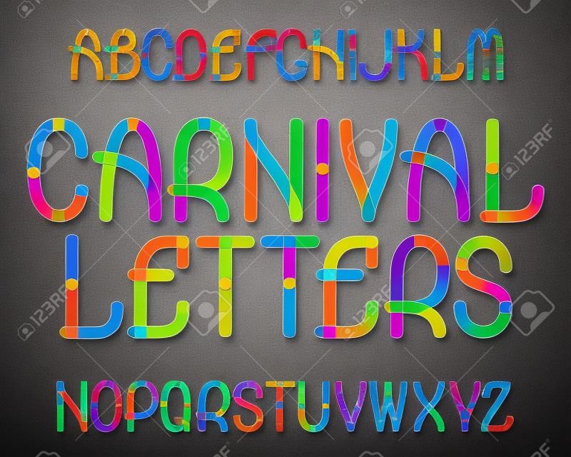 Carnival Letters typeface. Colorful font. Isolated english alphabet.
