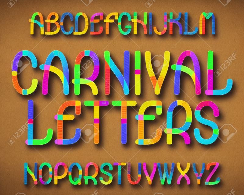 Carnival Letters typeface. Colorful font. Isolated english alphabet.