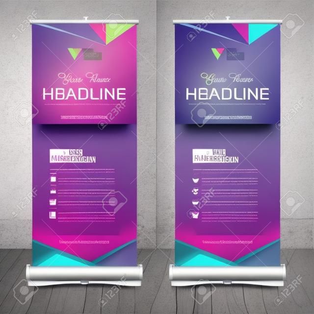 Roll up banner design template, abstract background, pull up design, modern x-banner, rectangle size.