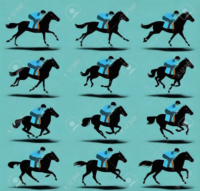 Animazione del ciclo di corse a cavallo Sprite sheet, Horse race Silhouette, Racecourse, Jokey, Rider