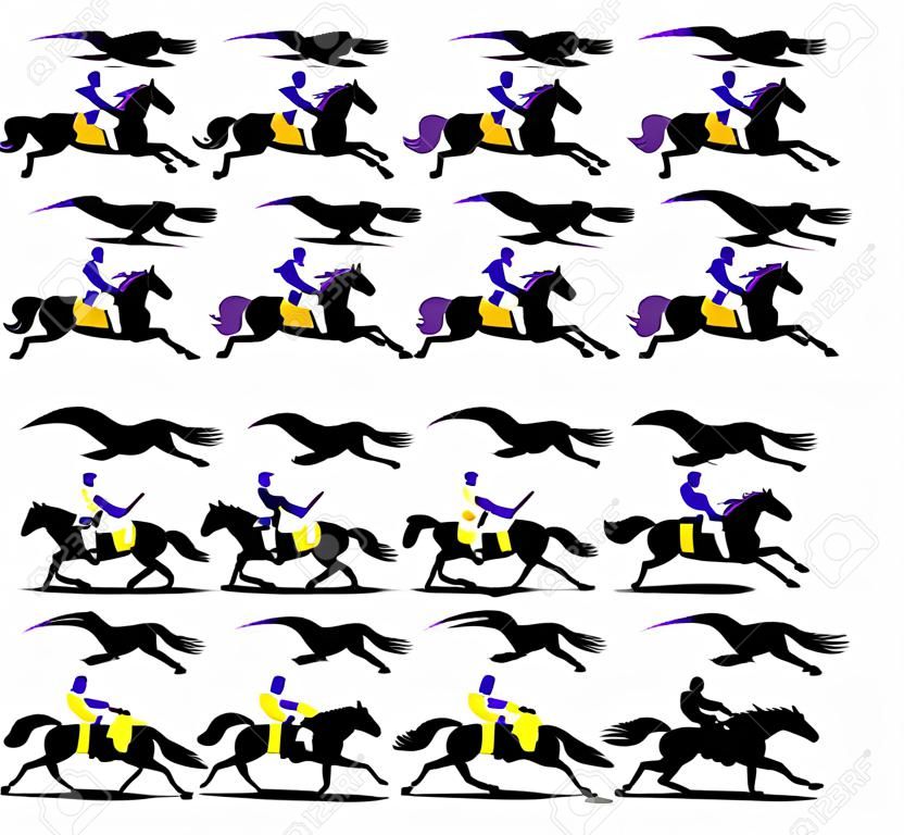 Horse Run Cycle animáció Sprite lap, Lóverseny sziluett, Versenypálya, Jokey, Lovas