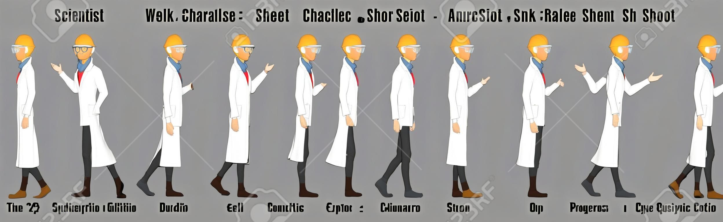 Scientist Character Model Sheet with Walk cycle Animation Sequence