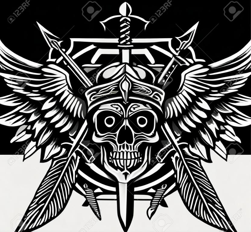 Winged Skull with Sword and Arrows
