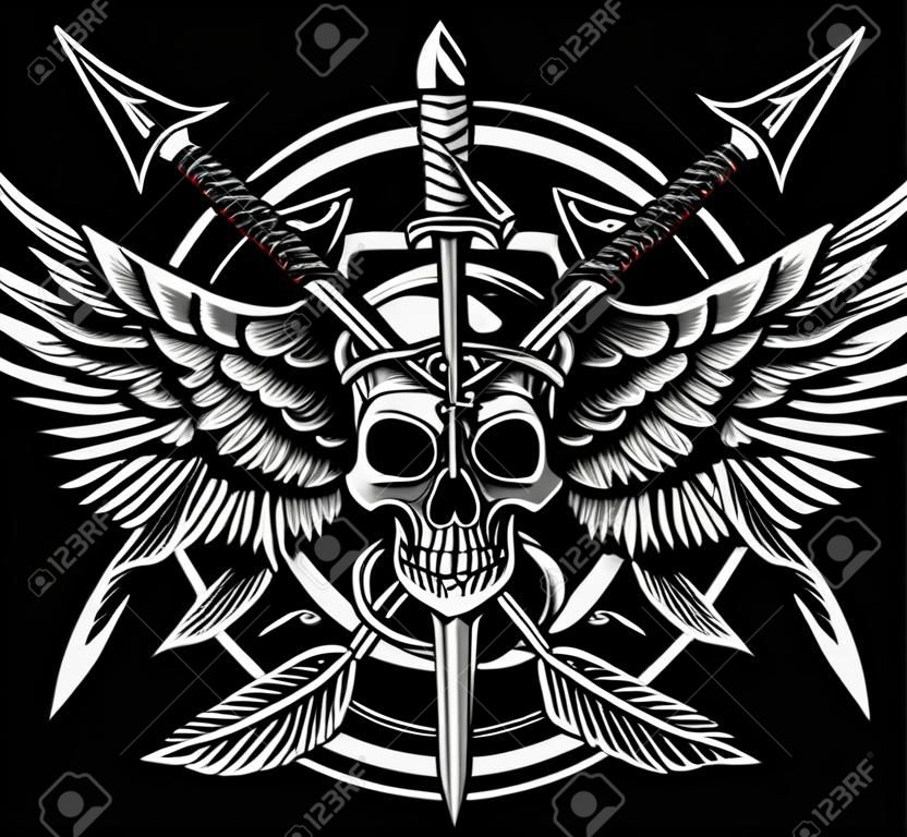 Winged Skull avec l'épée et flèches