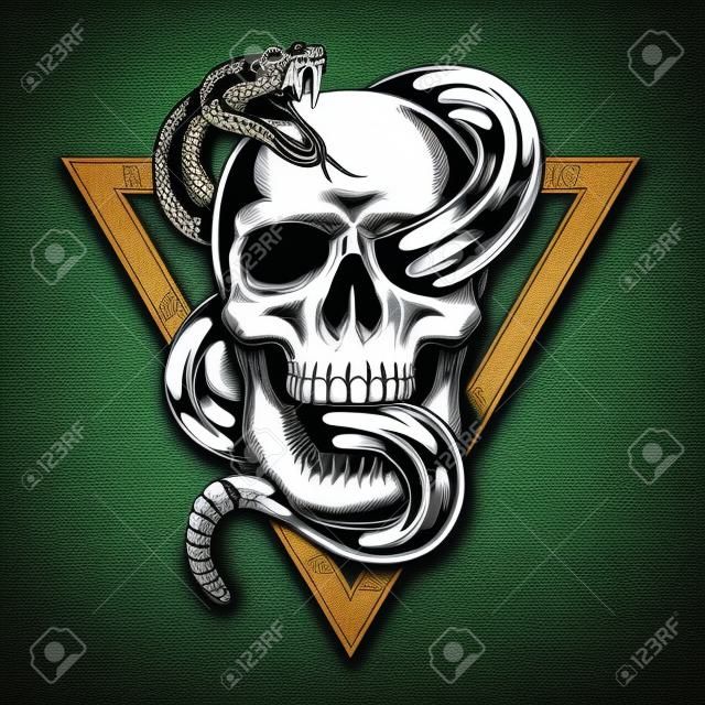 Crânio com ilustração de cobra.
