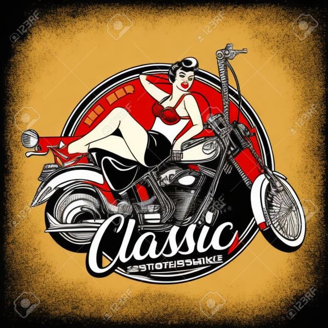 Vintage Pin Up Girl on Motorcycle Vector Illustration