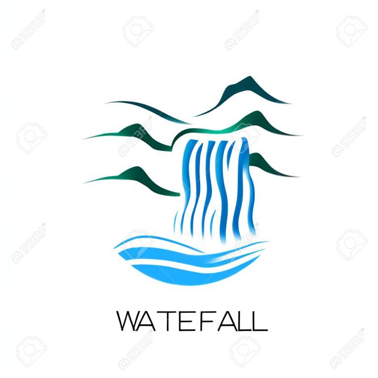 logo wodospadu na białym tle do projektowania stron internetowych, urządzeń mobilnych i aplikacji