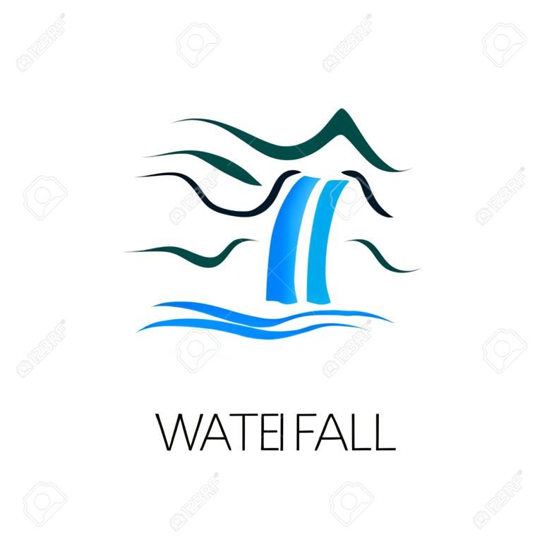 Wasserfalllogo lokalisiert auf weißem Hintergrund für Ihr Netz-, Mobile- und APP-Design