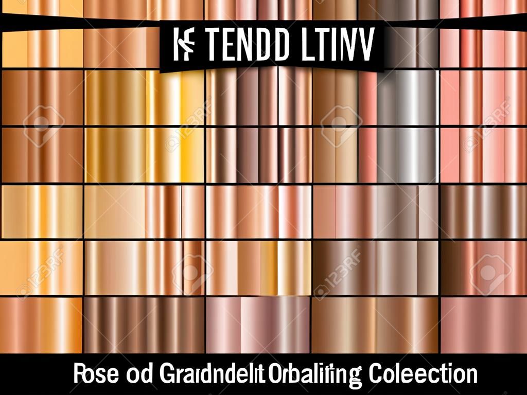 Colección de gradiente de oro rosa. Colores de tendencia. Textura del metal del vector.