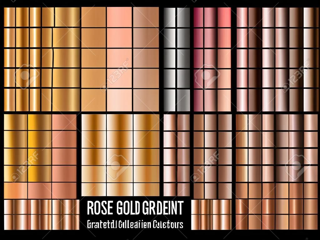 Rose gold gradiënt collectie. Trend kleuren. Vector metaal textuur.