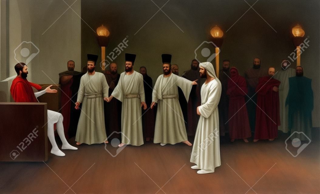 Jesús ante Poncio Pilato, acusado por el Sanedrín, ya que espera