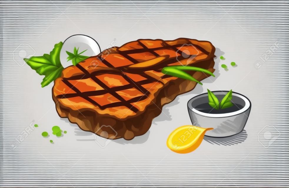 Delicioso bife de carne frita isolado no fundo branco. ilustração vetorial