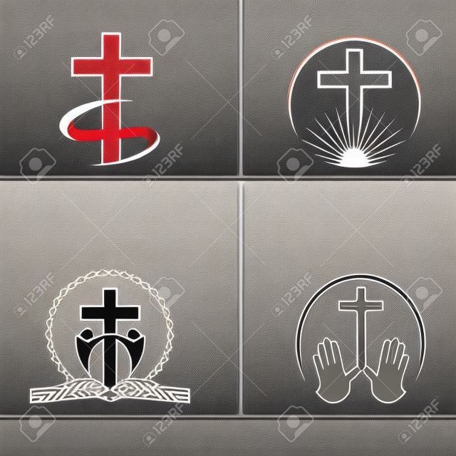 Kreuz Vektor-Design steht für christliche Organisation und Kirche Logo Zeichen.