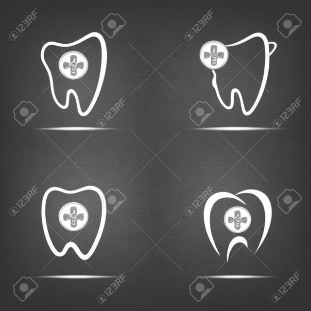 Design de vetor de logotipo dental representa o conceito de cuidados dentários.