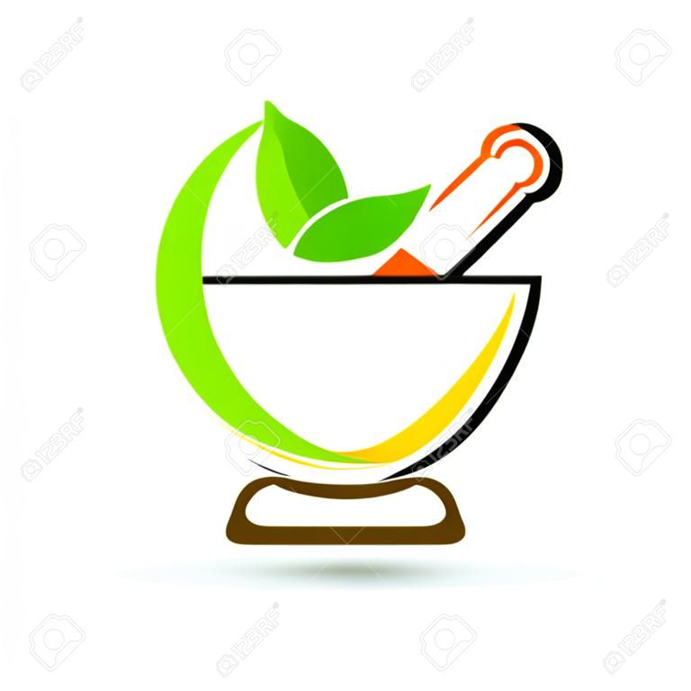 Mortar and pestle vector design represents herbal medicine, pharmacy logo, signs and symbols.