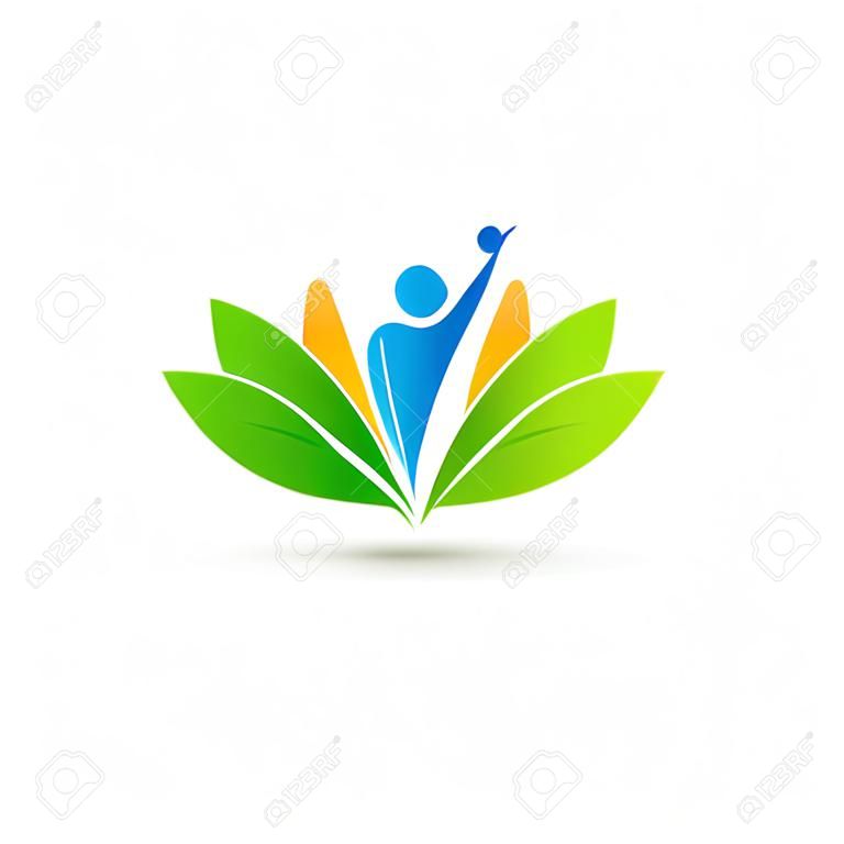 Design de vetor de logotipo de bem-estar representa cuidados de saúde, tranquilidade e poder.