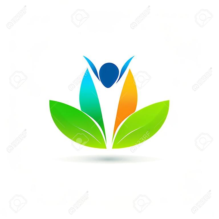 Wellness logo vector ontwerp vertegenwoordigt gezondheidszorg, vredigheid en macht.