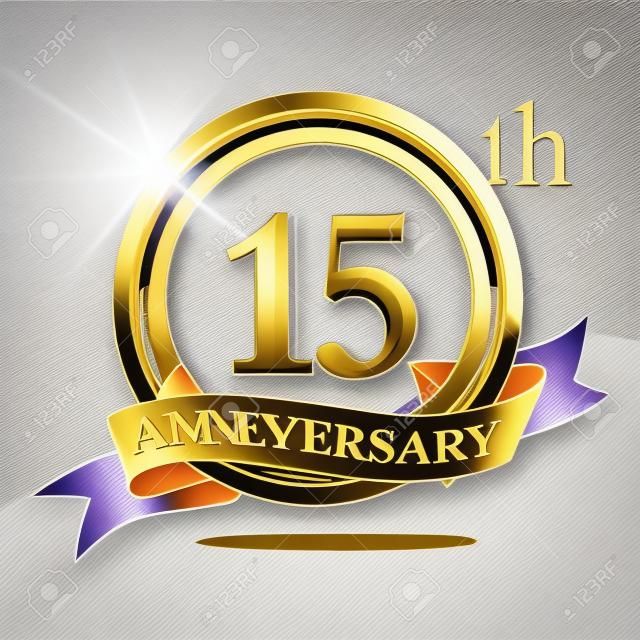 15e jaar gouden jubileum logo viering met ring en lint.