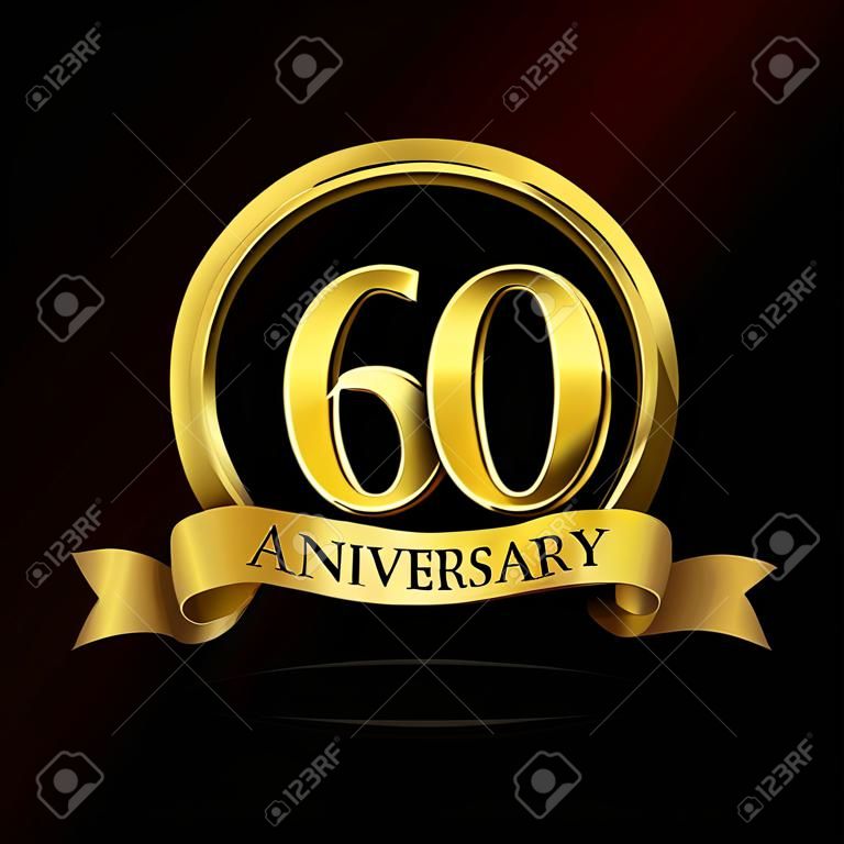 60 jaar gouden jubileum logo viering met ring en lint.