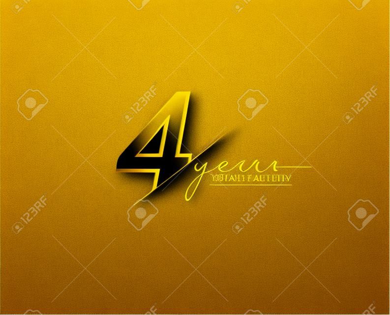 Logo anniversaire 4 ans doré isolé sur fond élégant, création vectorielle pour carte de voeux et carte d'invitation