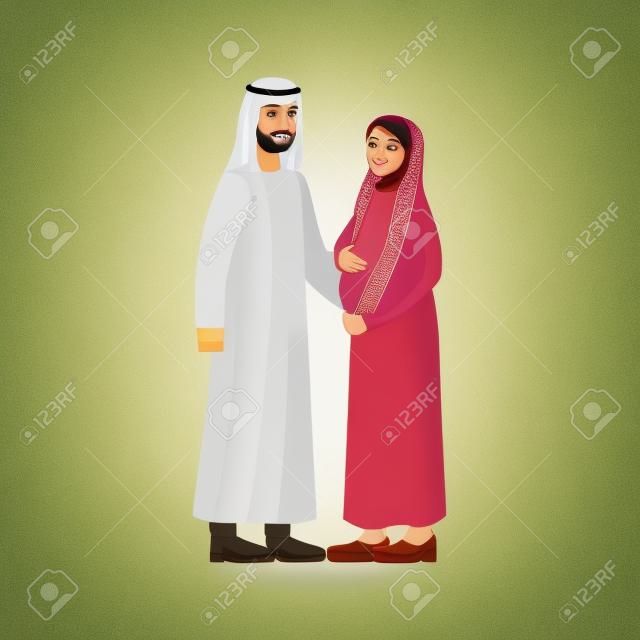 Happy Arabian Couple With Pregnancy Wife Illustration