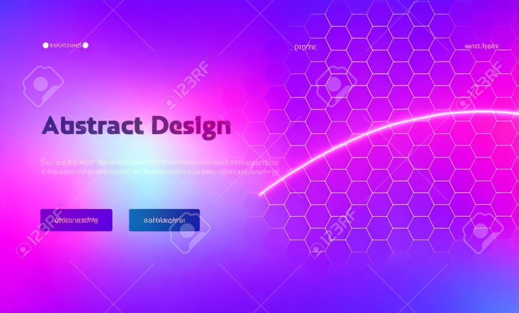 紫色の抽象幾何学的六角形形状ランディングページの背景。未来的なデジタルモーショングラデーションパターン。ウェブサイトのWebページのための創造的なソフトネオン背景要素。フラット漫画ベクトルイラスト
