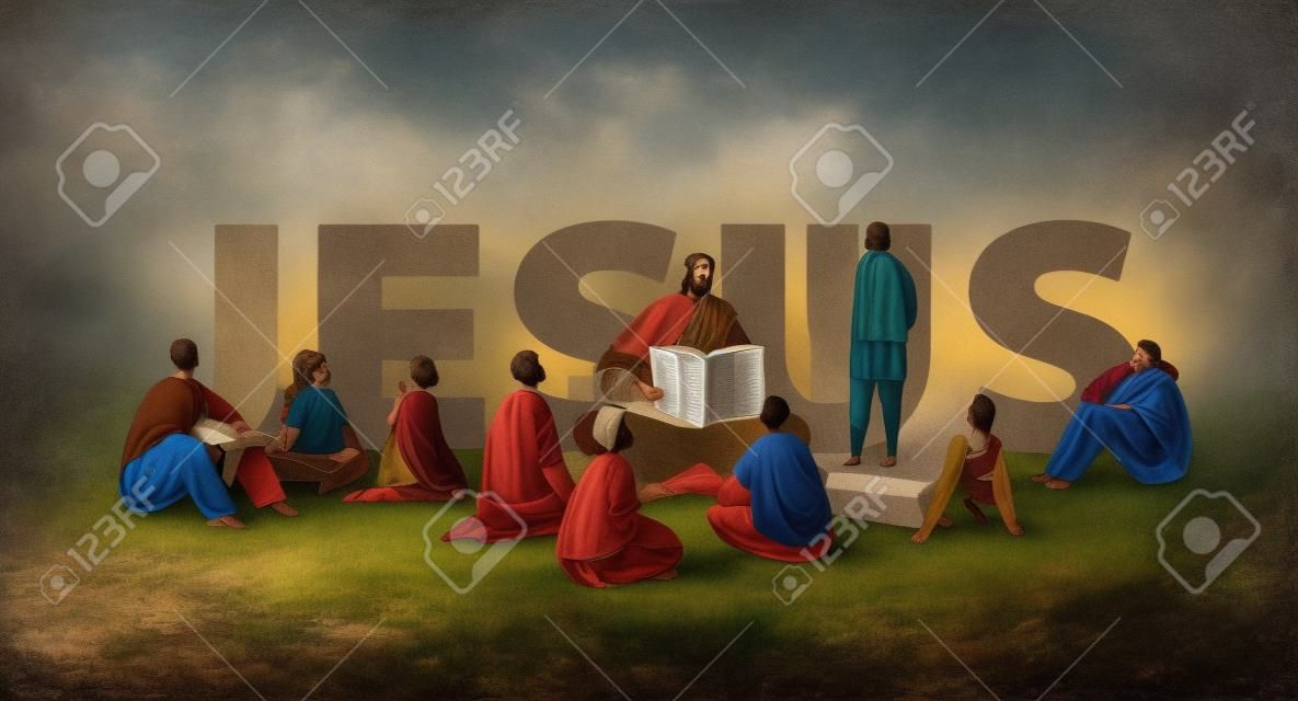 Poster With Jesus Reads The Bible To A Group Of Children Seated Around Him, Sharing His Wisdom And Teachings