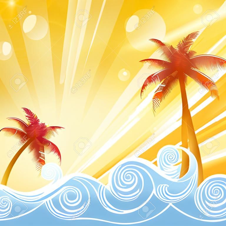 Tropical palm trees in the ocean, illustration