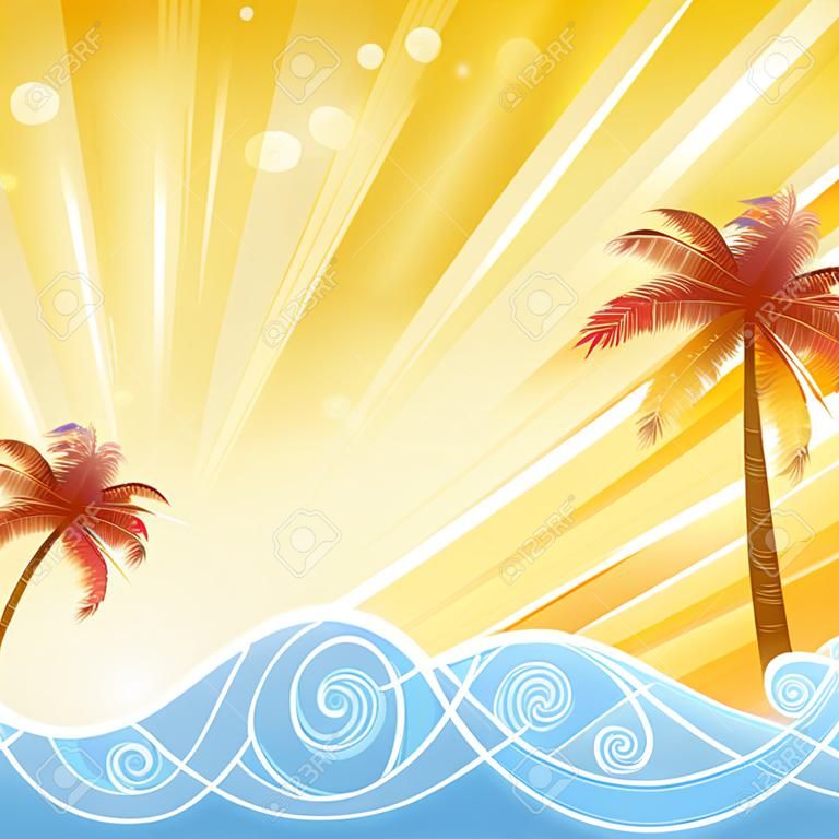 Tropical palm trees in the ocean, illustration