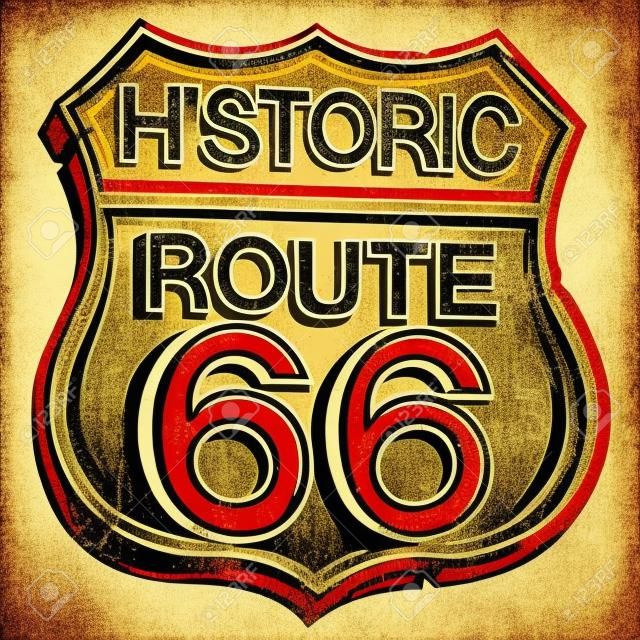 Vintage road sign route 66 vector. Símbolo publicitário americano.