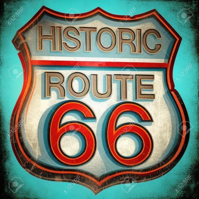 Signe de route vintage route 66 vecteur. Symbole publicitaire américain.