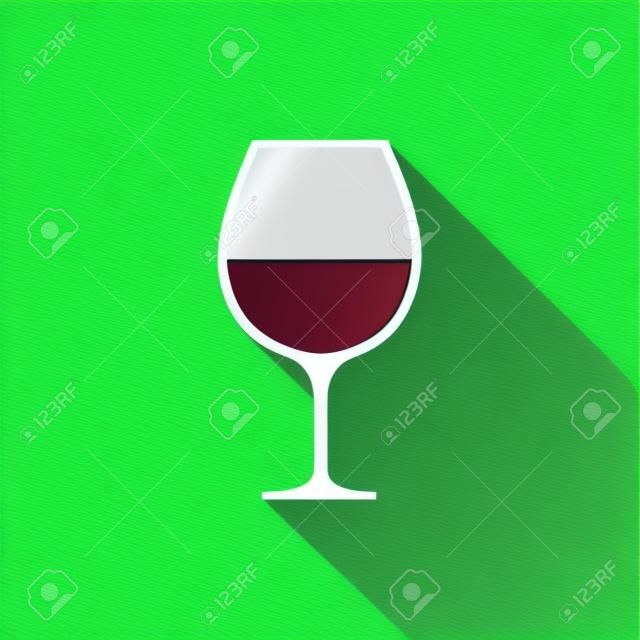 Icona di vetro di vino su sfondo verde. Illustrazione vettoriale, disegno piatto.