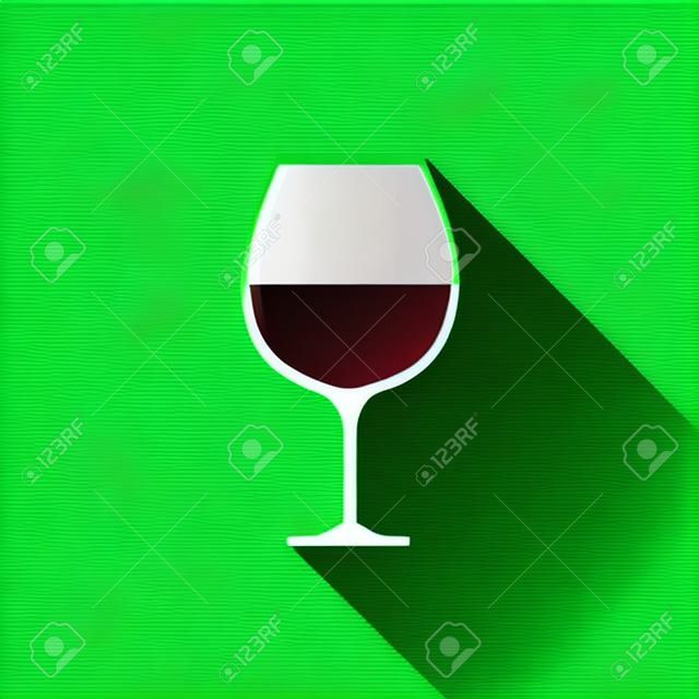 Icona di vetro di vino su sfondo verde. Illustrazione vettoriale, disegno piatto.