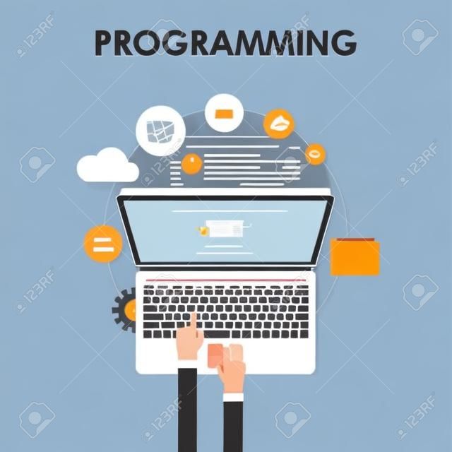 Programmeren en coderen, website ontwikkeling, web design. Platte vector illustratie