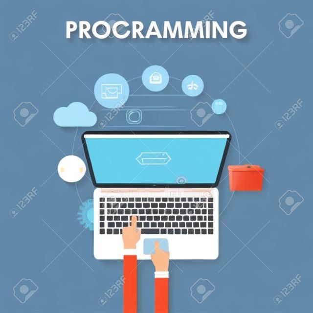 Programming and coding, website development, web design. Flat vector illustration