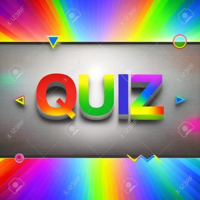 3d colorful quiz text on colourful rainbow rays background. Vector illustration