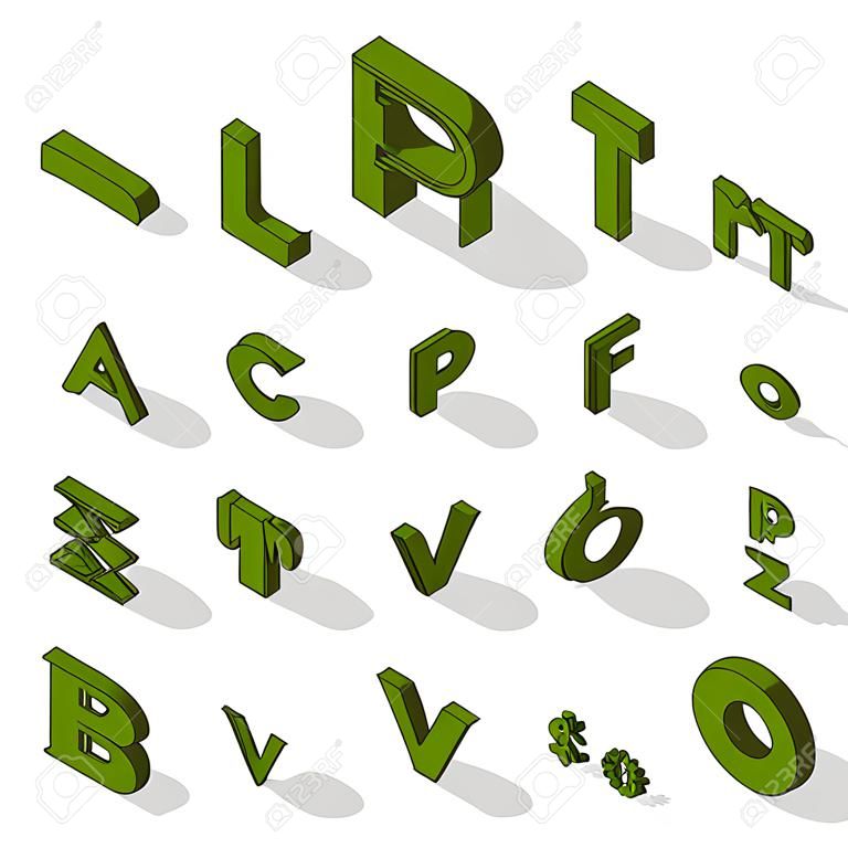 Isométrique texte alphabet typographie et isométrique art de lettre en perspective de l'alphabet. alphabet latin isométrique nombre rétro de caractères 3d. police alphabet isométrique lettres 3D pour vecteur appareil mobile Web.