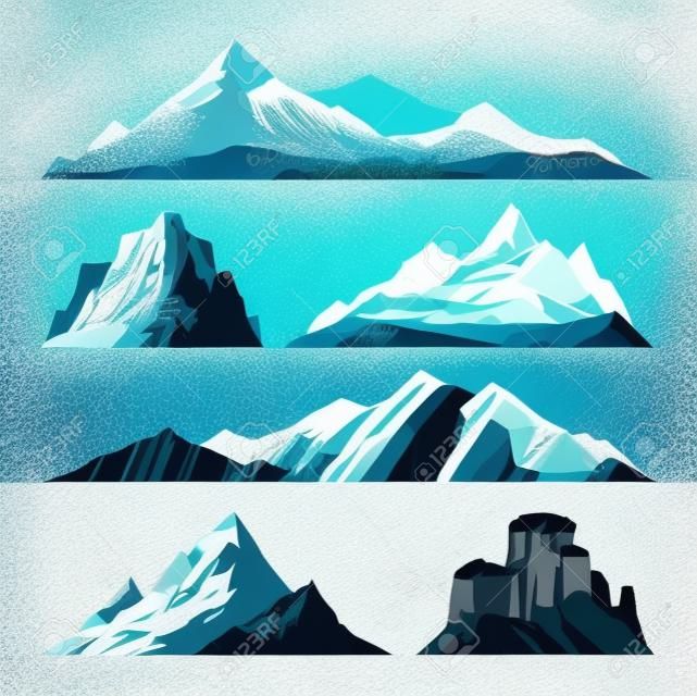 山のベクトル図です。自然の山のシルエットの要素。屋外アイコン雪氷の山のトップ、装飾的な分離します。キャンプ山風景旅行登山や山をハイキング
