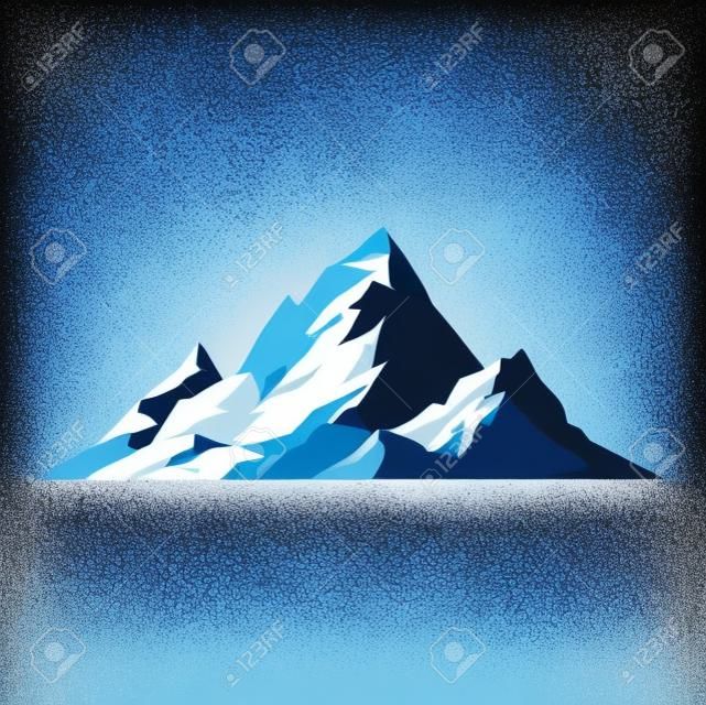 山矢量插圖。自然山的剪影元素。室外圖標雪花冰山頂，裝飾孤立。露營山地景觀旅遊登山或徒步山