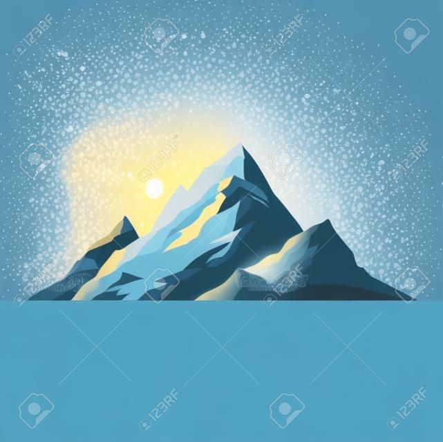 山矢量插圖。自然山的剪影元素。室外圖標雪花冰山頂，裝飾孤立。露營山地景觀旅遊登山或徒步山