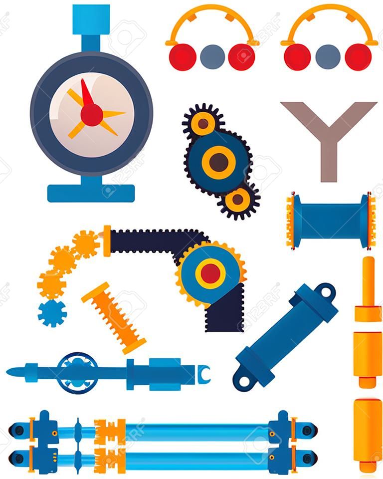 Machine parts different mechanism vector illustration.